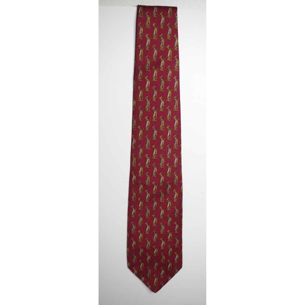 Brooks Brothers Makers Silk Tie Burgundy Red Greyhound Dog Animal Print USA Made